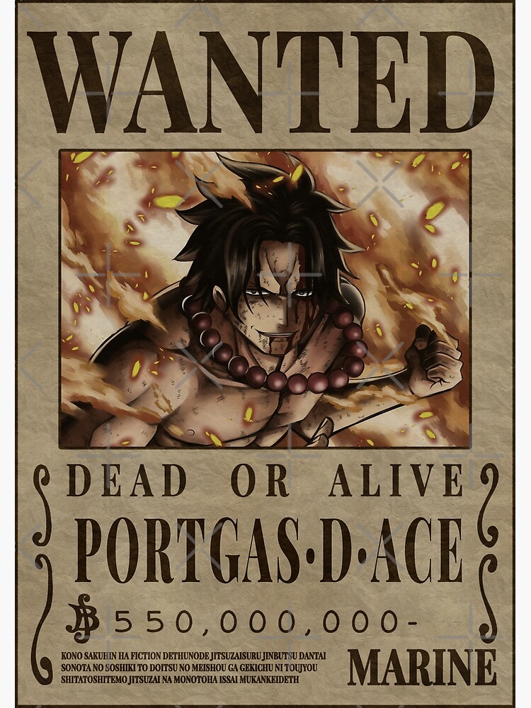 Ace One Piece Wanted Bounty Poster Metal Print by Anime One Piece