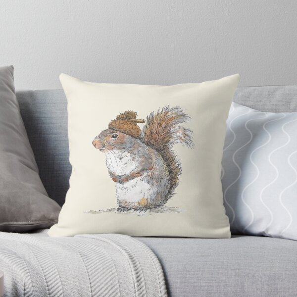 Squirrel with an Acorn Hat Throw Pillow