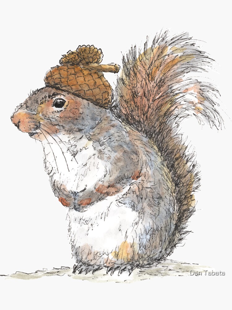 Thumbnail 3 of 3, Sticker, Squirrel with an Acorn Hat designed and sold by dmtab.