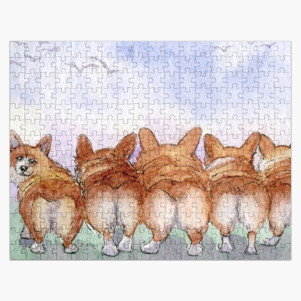 Vista previa del artículo con la obra «Cinco perros corgi galeses se alejan juntos», diseñado y vendido por SusanAlisonArt.