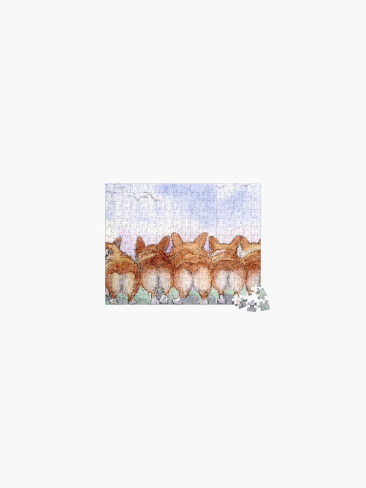 Thumbnail 1 of 2, Jigsaw Puzzle, Five Welsh corgi dogs walk away together designed and sold by SusanAlisonArt.