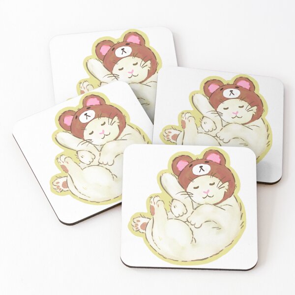Item preview, Sleepy white kitty in a bear hat designed and sold by inkohitpsd.