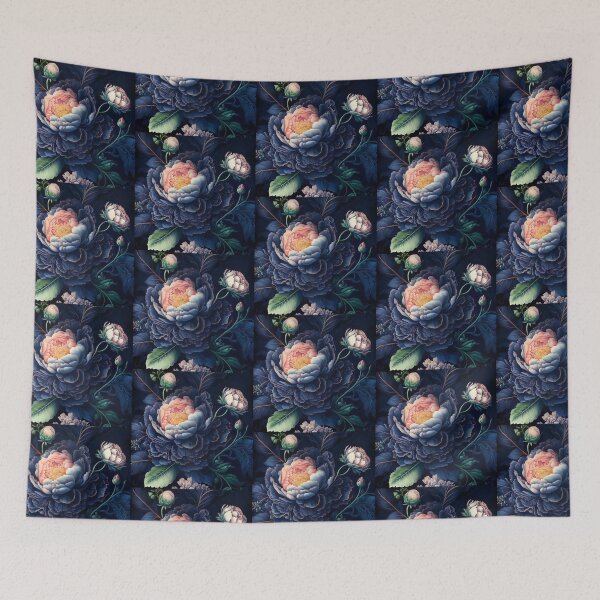 Item preview, Navy Floral Tile designed and sold by i-ImagineArtist.