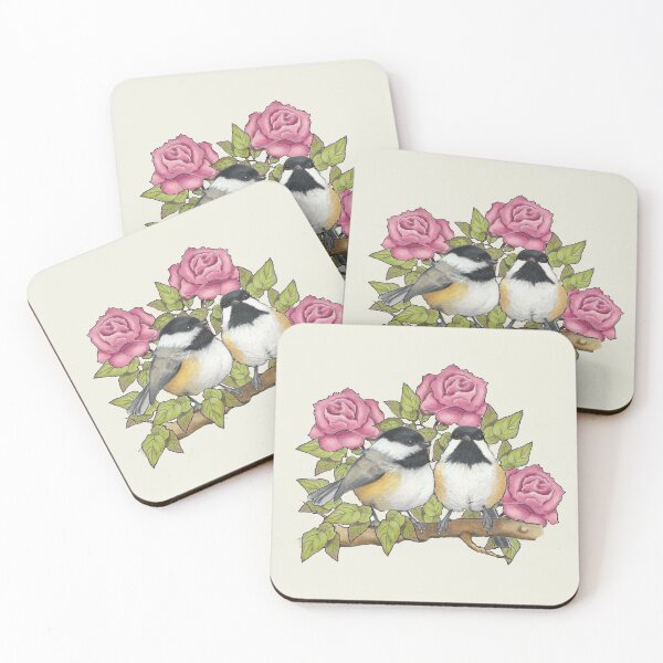 Item preview, Chickadee Birds Couple With Pink Roses, Wildlife and Flowers Illustration, Wedding, Engagement designed and sold by JoyfulWhimsy.