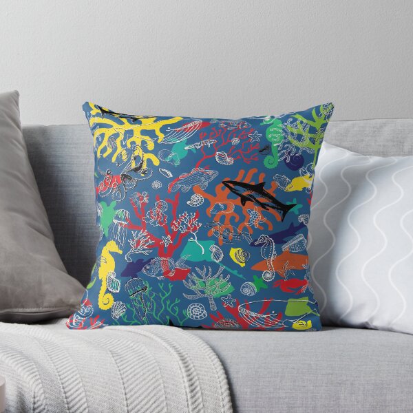 Ocean Colour Scene - fun nautical pattern by Cecca Designs Throw Pillow