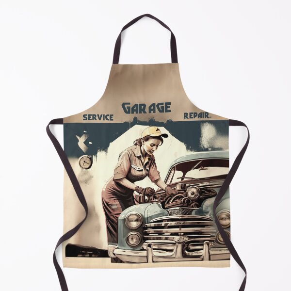 Item preview, Beautiful female mechanic repairing a car in olden car garage a vintage and nostalgic retro designed and sold by ArtifactVault.
