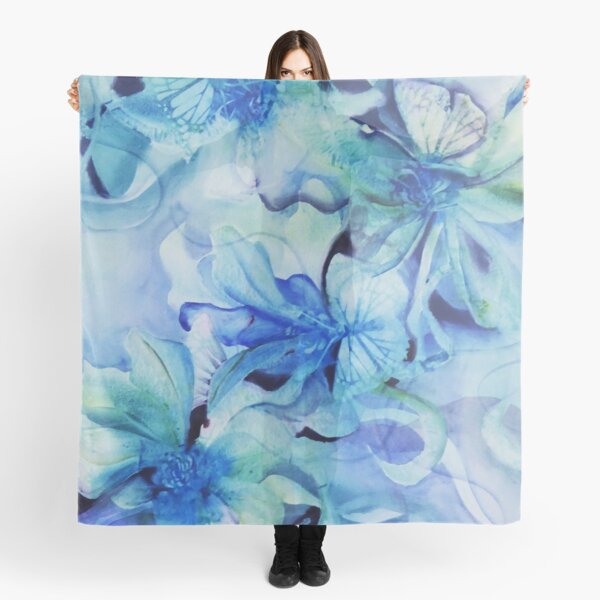 Orchid Scenario in watercolour with abstract tendrils Scarf