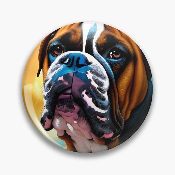 Artikelvorschau, Boxer Dog Artwork in Blau- und Goldtönen mit Traumfängern am Halsband entworfen und verkauft von DiatomDesigns.