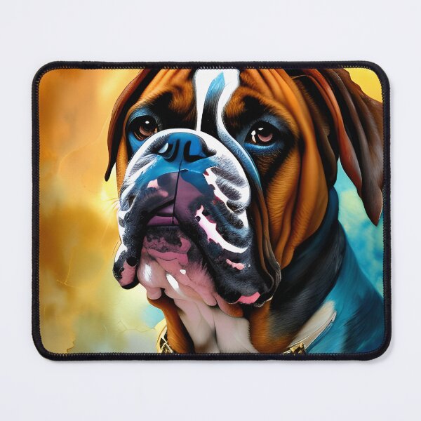 Item preview, Boxer Dog Artwork featuring Blue and Gold Hues with dreamcatchers on it's collar designed and sold by DiatomDesigns.
