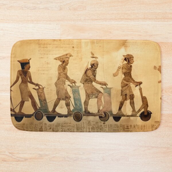 Item preview, Prehistoric Egyptian people riding electric scooters an ancient parchment designed and sold by ArtifactVault.