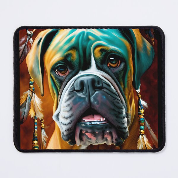 Item preview, Boxer Dog Artwork featuring Blue and Gold Hues with dreamcatchers, Tribal Vibes designed and sold by DiatomDesigns.