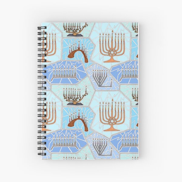 Hanukkah Menorah Mosaic Pattern in Light Blues Spiral Notebook
