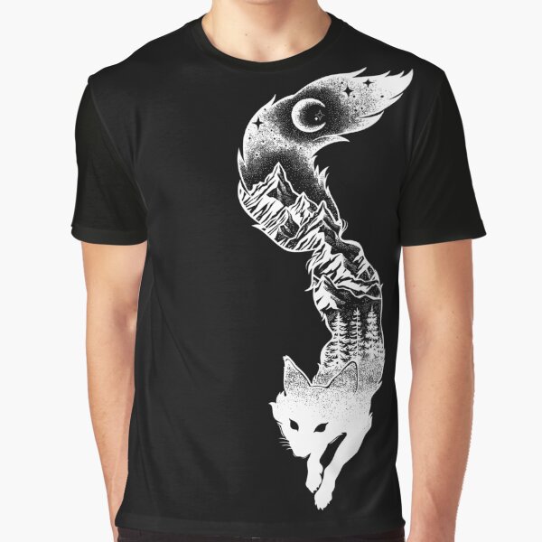 Fox Silhouette with Mountains, Trees & Moon T-Shirt Graphic T-Shirt