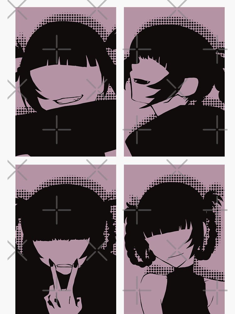 Call of the Night Anime Characters Nazuna Nanakusa Faceless in Cool 4  Panels Pop Art Style with Yofukashi no Uta Kanji or Japan Text