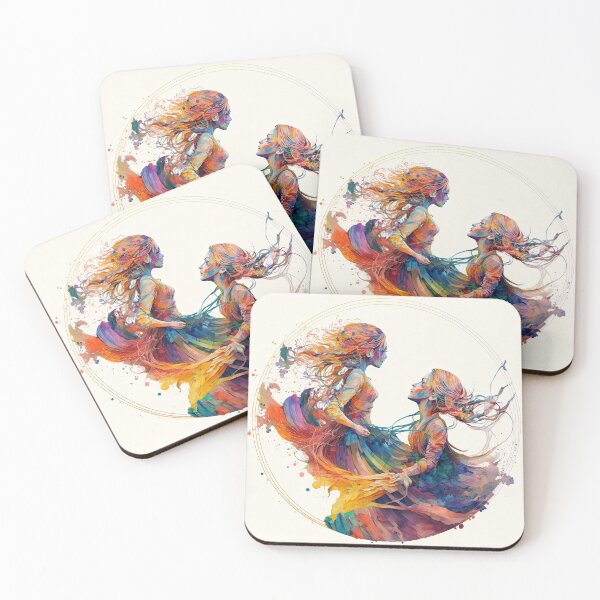 Item preview, "Mother and Daughter in Synchronicity" - A Fluid, Effortless Dance Illustration with ADHD Vibrancy in Watercolour. designed and sold by Stephanie Hogg.