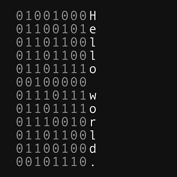 Artwork thumbnail, Hello world. binary, ascii, dark mode by Philip's Art Shop