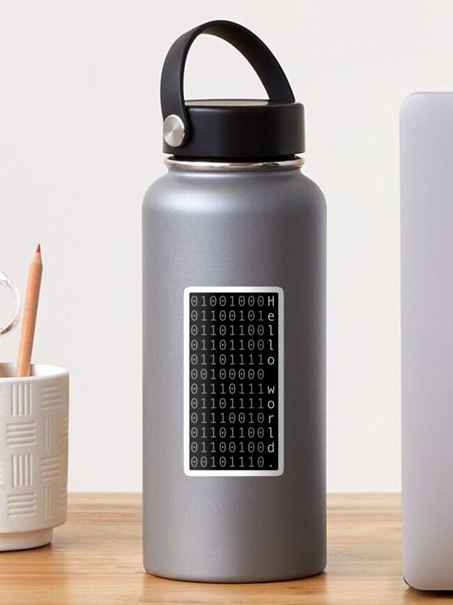 Thumbnail 1 of 3, Sticker, Hello world. binary, ascii, dark mode designed and sold by philip-boardman.