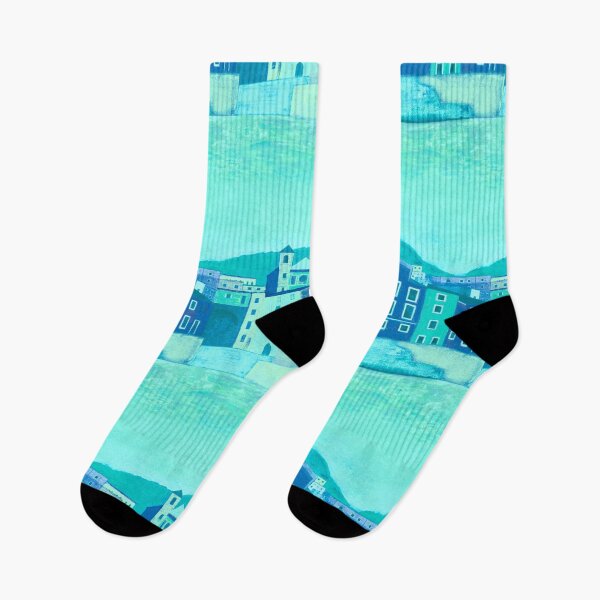 Item preview, Italian town Cinque Terre turquoise tones designed and sold by QuirkyArtz.
