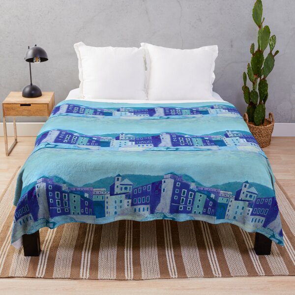 Item preview, Italian town Cinque Terre blue tones designed and sold by QuirkyArtz.