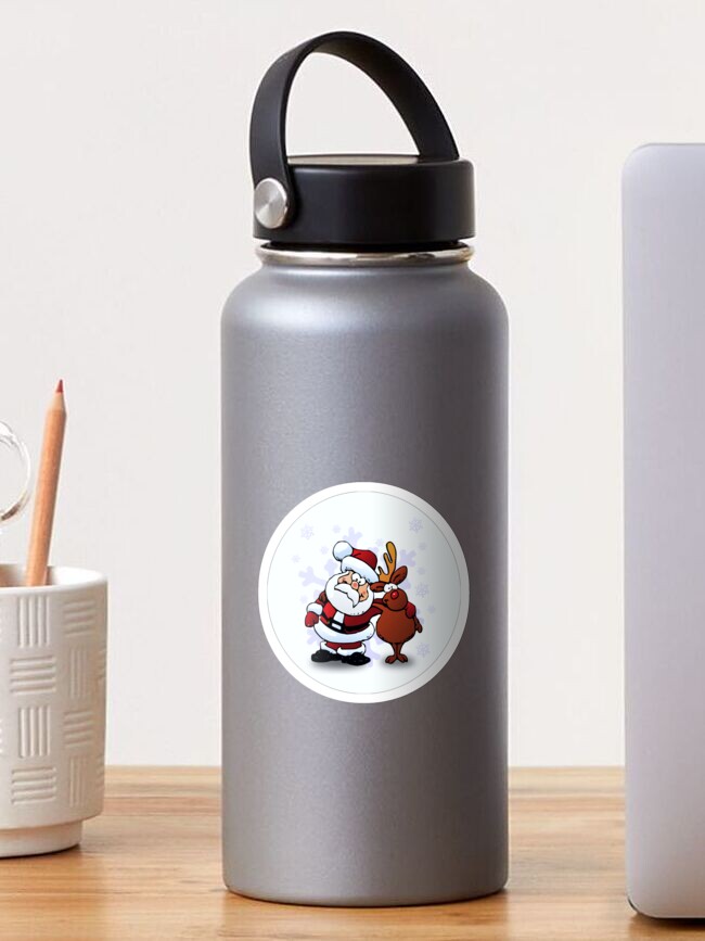 Santa with His Reindeer in The Snow Water Bottle Blue Gloss