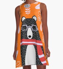 Bear in floral rain A-Line Dress