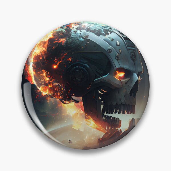 Item preview, Robotic Cyberpunk Skull on Fire Digital Painting designed and sold by CodeAndColors.