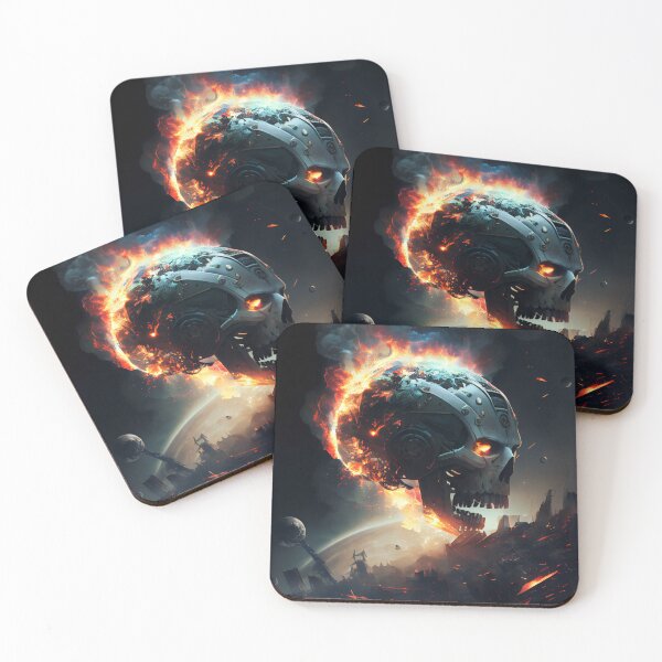 Item preview, Robotic Cyberpunk Skull on Fire Digital Painting designed and sold by CodeAndColors.