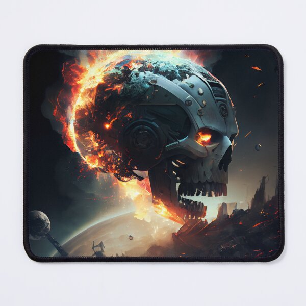 Item preview, Robotic Cyberpunk Skull on Fire Digital Painting designed and sold by CodeAndColors.
