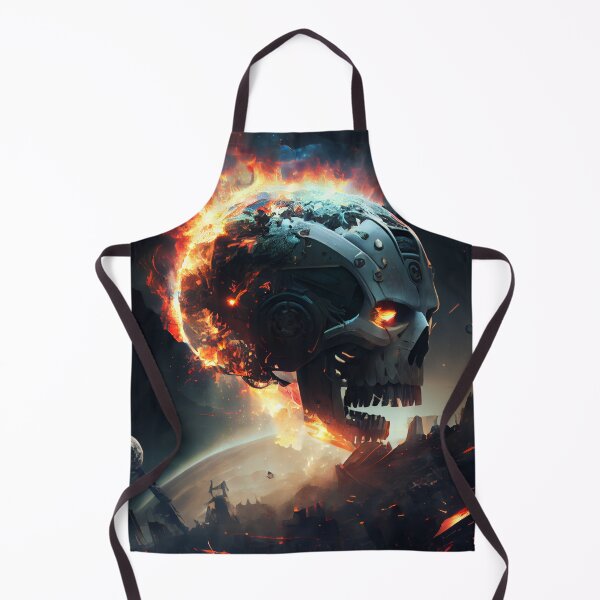 Item preview, Robotic Cyberpunk Skull on Fire Digital Painting designed and sold by CodeAndColors.