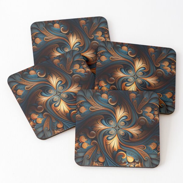 Artikelvorschau, Dark Stitched Orange and Blue Swirl Pattern Digital Painting entworfen und verkauft von CodeAndColors.