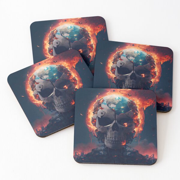 Item preview, Burning Robotic Skull in Chaos Digital Painting designed and sold by CodeAndColors.