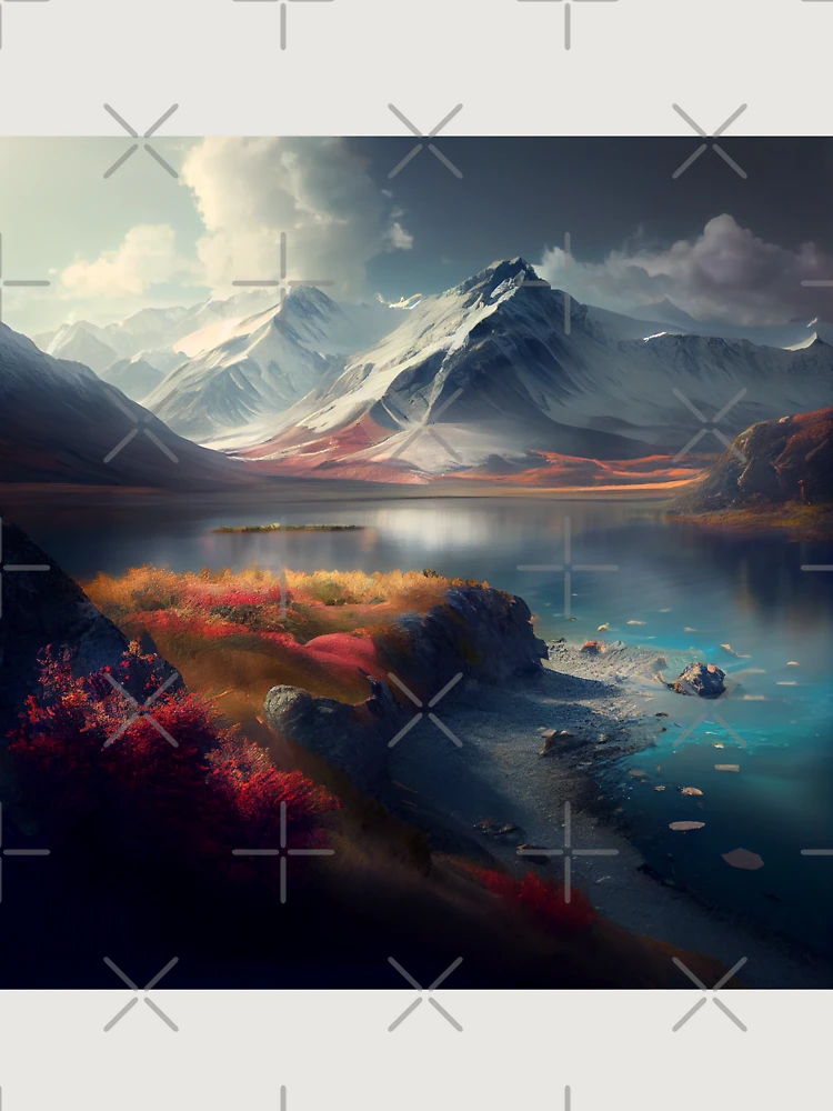 Thumbnail 6 von 6, Premium Oversized Pullover, Unbelievable Beautiful Lake and Mountain Landscape Digital Painting designt und verkauft von CodeAndColors.