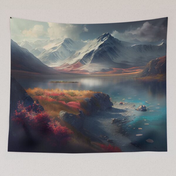 Item preview, Unbelievable Beautiful Lake and Mountain Landscape Digital Painting designed and sold by CodeAndColors.