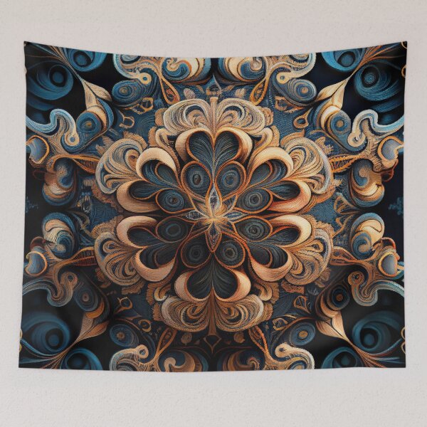 Item preview, Modern Blue and Yellow Stitched Swirl Pattern Digital Painting designed and sold by CodeAndColors.