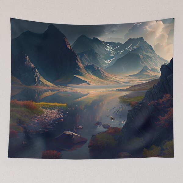 Item preview, Breathtaking Lake and Mountain Landscape with Storm Digital Painting designed and sold by CodeAndColors.