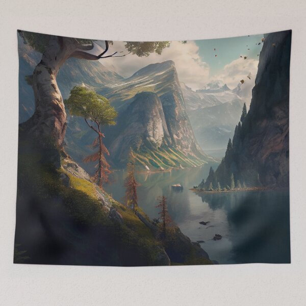 Item preview, Massive Cliffs and Mountain Scene in Nature Digital Painting designed and sold by CodeAndColors.