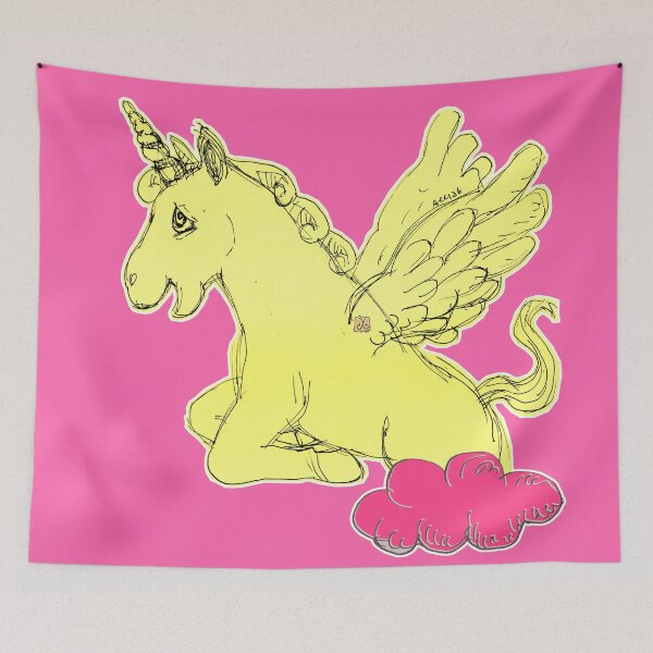 Item preview, Yellow Unicorn Horse Popping Up From A Cloud (Original Drawing by ACCI) designed and sold by VanyssaGraphics.