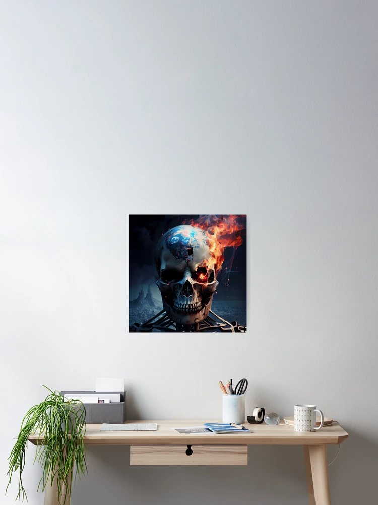 Thumbnail 2 von 3, Poster, Corrupted Skull on Fire Digital Painting designt und verkauft von CodeAndColors.