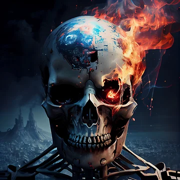Vorschaubild zum Design Corrupted Skull on Fire Digital Painting von CodeAndColors