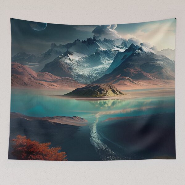 Item preview, Moon with Desert Dunes and Snowy Mountains Digital Painting designed and sold by CodeAndColors.