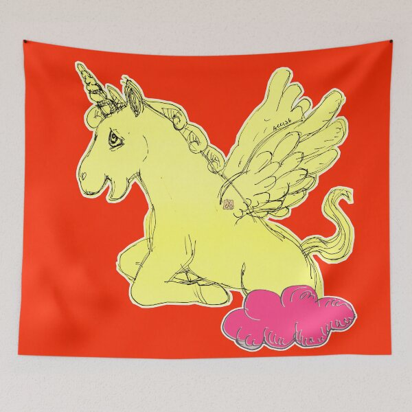 Item preview, Yellow Unicorn Horse Popping Up From A Cloud (Original Drawing by ACCI) designed and sold by VanyssaGraphics.