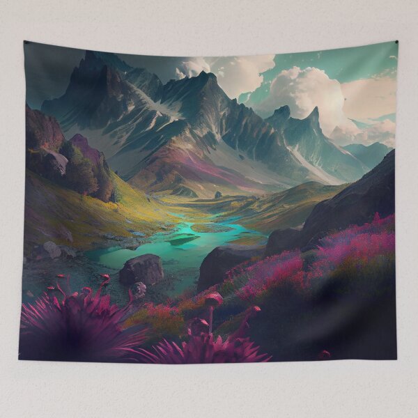 Item preview, Colorful Floral Mountain Landscape Beautiful Nature Digital Painting designed and sold by CodeAndColors.