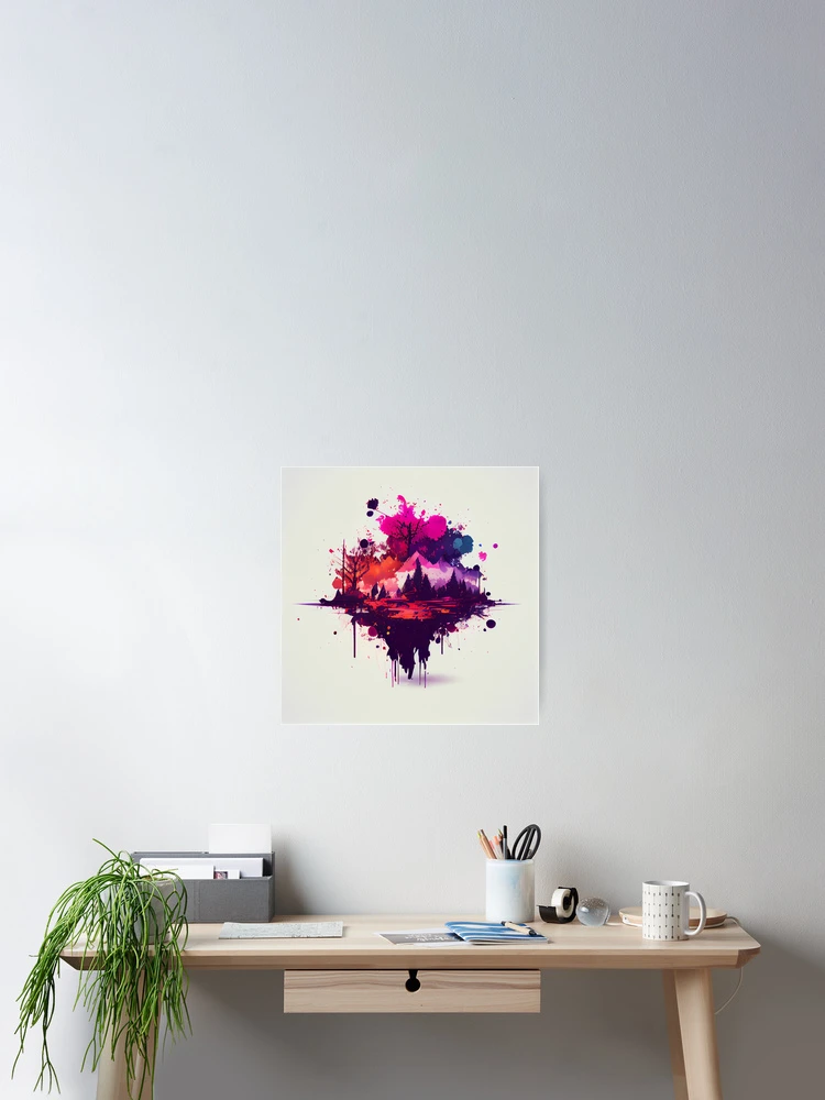 Imagen 2 de 3, Póster con la obra Cool Floating Forest Splatter Paint on White Digital Painting, diseñada y vendida por CodeAndColors.