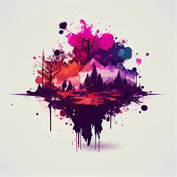 Imagen de la obra Cool Floating Forest Splatter Paint on White Digital Painting de CodeAndColors