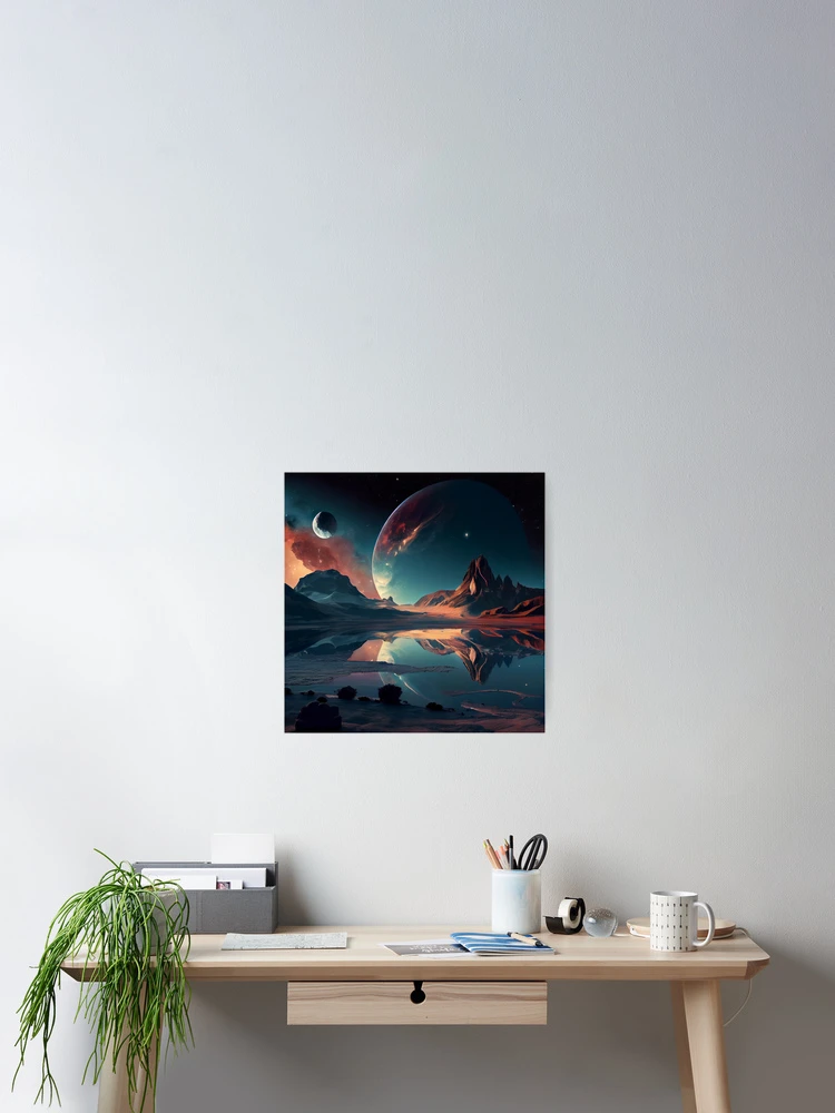 Imagen 2 de 3, Póster con la obra Breathtaking Alien Planet Landscape with Giant Planets Digital Painting, diseñada y vendida por CodeAndColors.