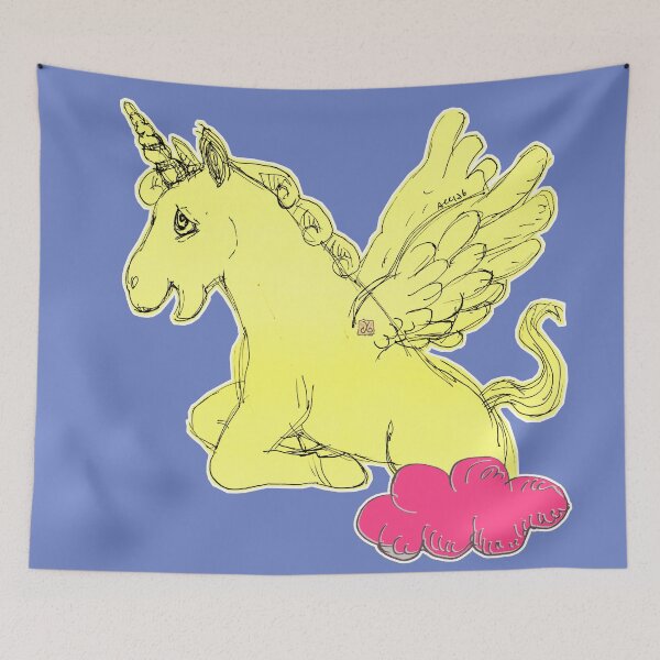Item preview, Yellow Unicorn Horse Popping Up From A Cloud (Original Drawing by ACCI) designed and sold by VanyssaGraphics.
