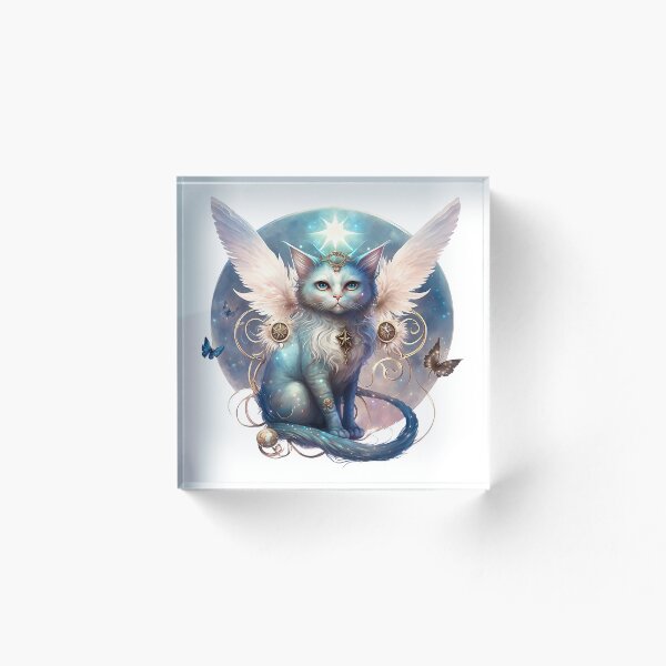 Item preview, Astrology Fairy Cat with Butterflies and moon - Cute cat with pink and blue moon designed and sold by photo4u2.
