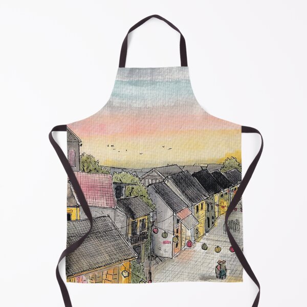 Item preview, Hoi An Cityscape Top View Vietnam Illustration designed and sold by Wall-Art-Sketch.