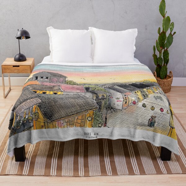 Item preview, Hoi An Cityscape Top View Vietnam Illustration designed and sold by Wall-Art-Sketch.