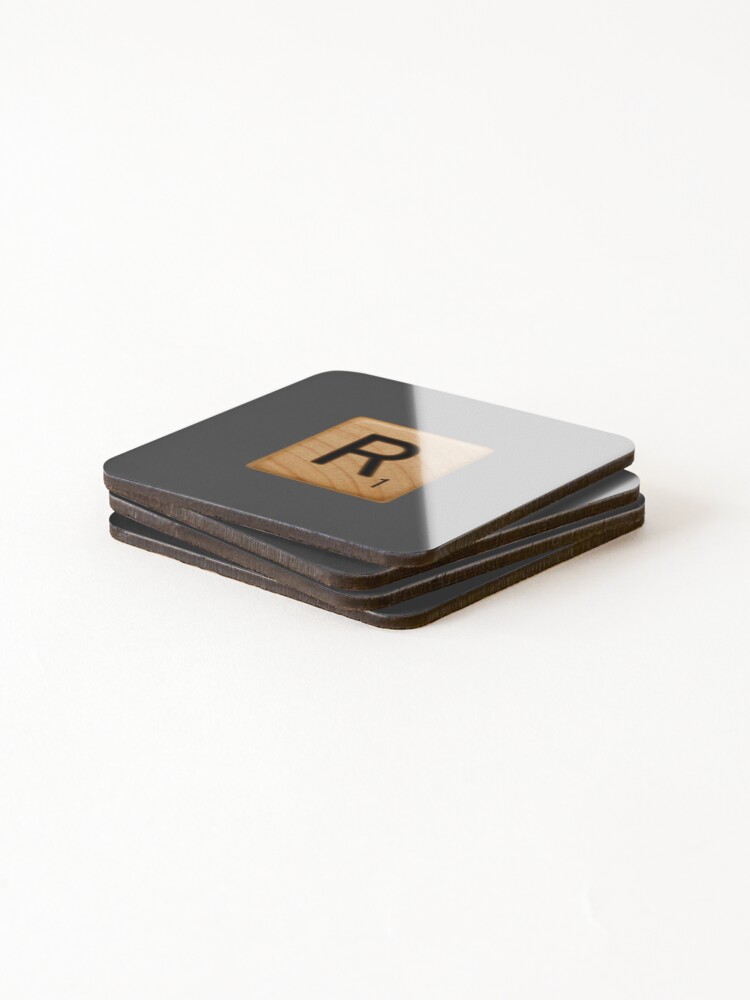 Thumbnail 4 of 5, Coasters (Set of 4), Scrabble Tile Letter R Initial "R" designed and sold by RstyBcktWkshp.